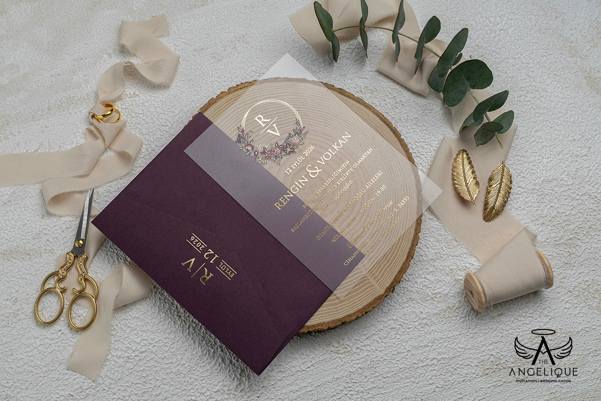 Burgundy Wedding Invitation, Personalized Wedding Invitation, Acrylic Wedding Invitation, Real Foil Invitation, Gold Wedding Invitation